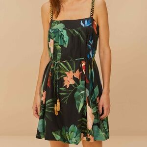 FARM Rio Black Midnight Macaw Fiesta LENZING™ ECOVERO™ Euroflax™ Mini Dress Size